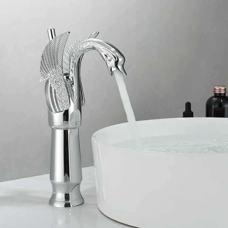 Elegant Swan | Single Handle Golden Basin Faucet with Luxurious Finish | Contemporary Design for Modern Bathrooms 0