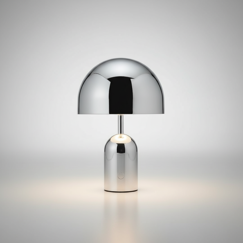 Elegant Table Lamp with Polished Chrome Finish & Dimmable Functionality | Modern Design for Versatile Lighting 0