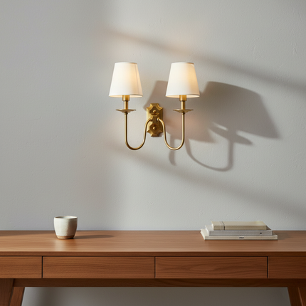 Elegant Wall Sconce | Brass Lighting Fixture with Fabric Shades | Timeless Design for Classic Interiors 2