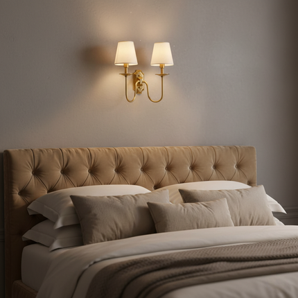 Elegant Wall Sconce | Brass Lighting Fixture with Fabric Shades | Timeless Design for Classic Interiors 4