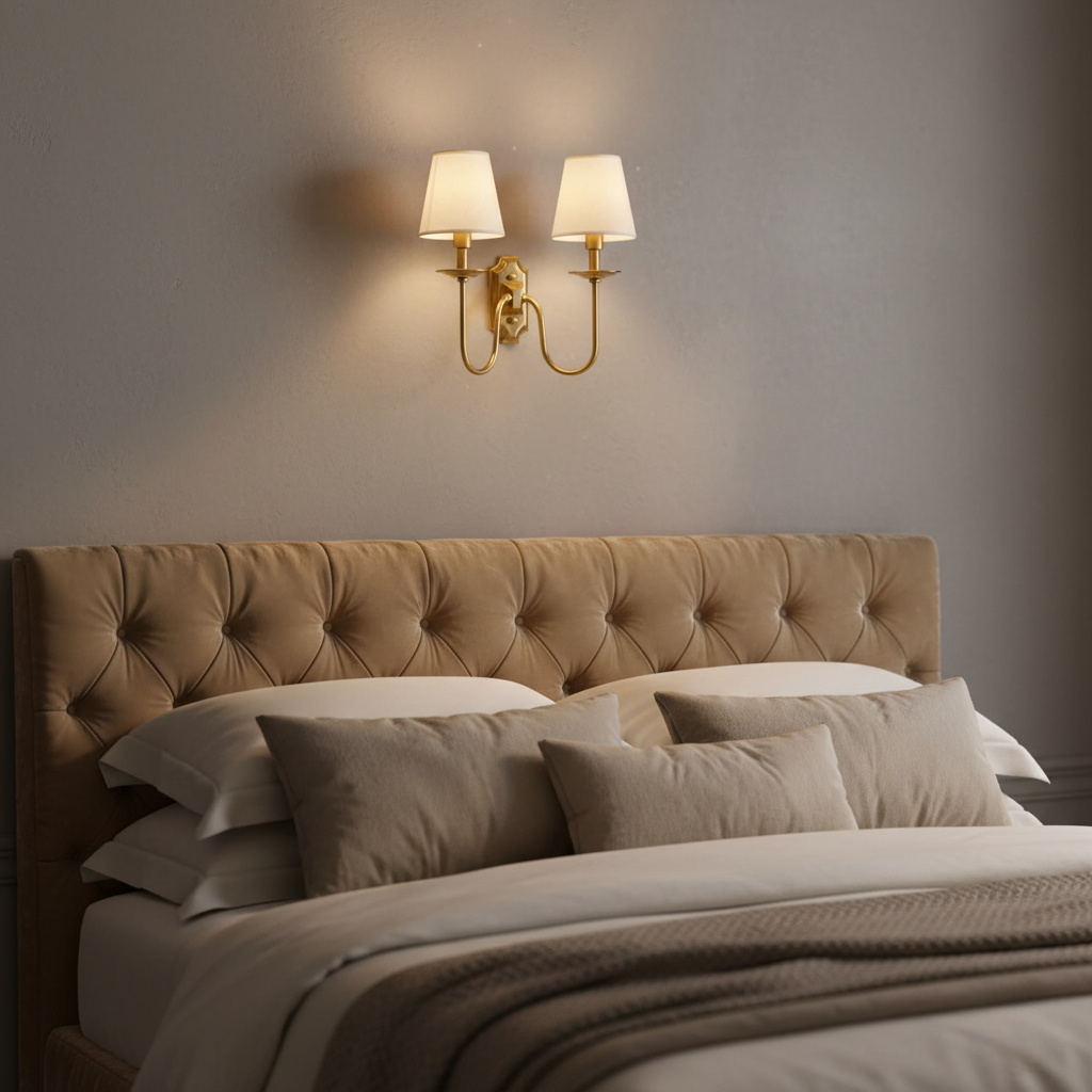 Elegant Wall Sconce | Brass Lighting Fixture with Fabric Shades | Timeless Design for Classic Interiors 4