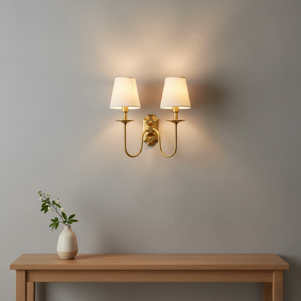 Elegant Wall Sconce | Brass Lighting Fixture with Fabric Shades | Timeless Design for Classic Interiors 5