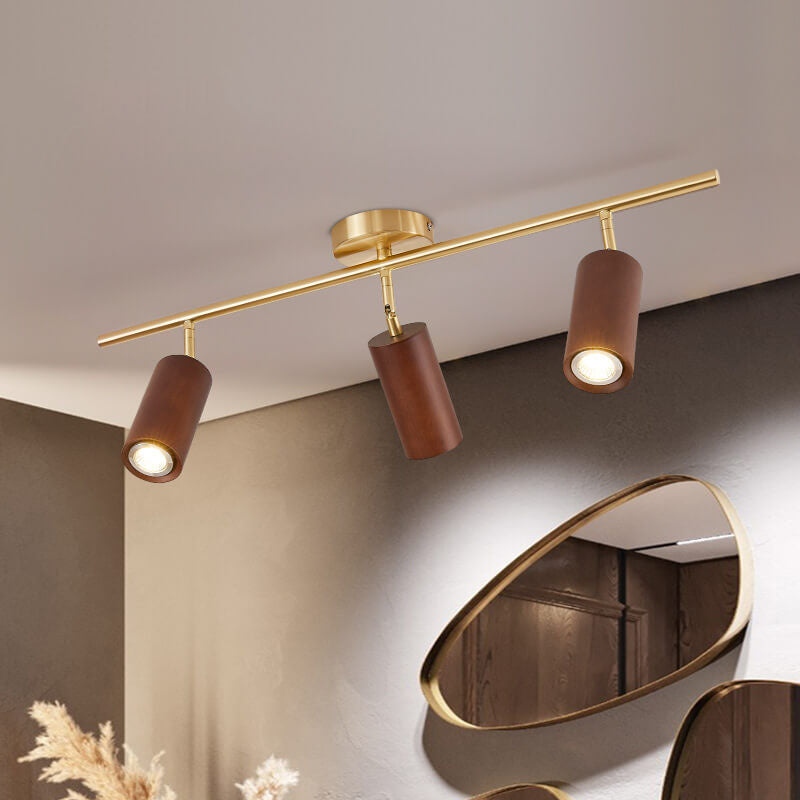 Elegant Walnut Wood Spotlight | Modern Semi-Recessed Ceiling Light with Adjustable LED 17