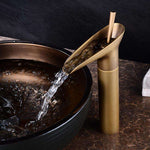 Elegant Waterfall Bathroom Faucet with Antique Brass Finish | Smooth Cascading Flow for Luxurious Sinks 1