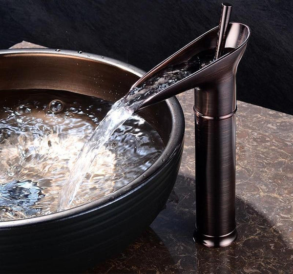 Elegant Waterfall Bathroom Faucet with Antique Brass Finish | Smooth Cascading Flow for Luxurious Sinks 7
