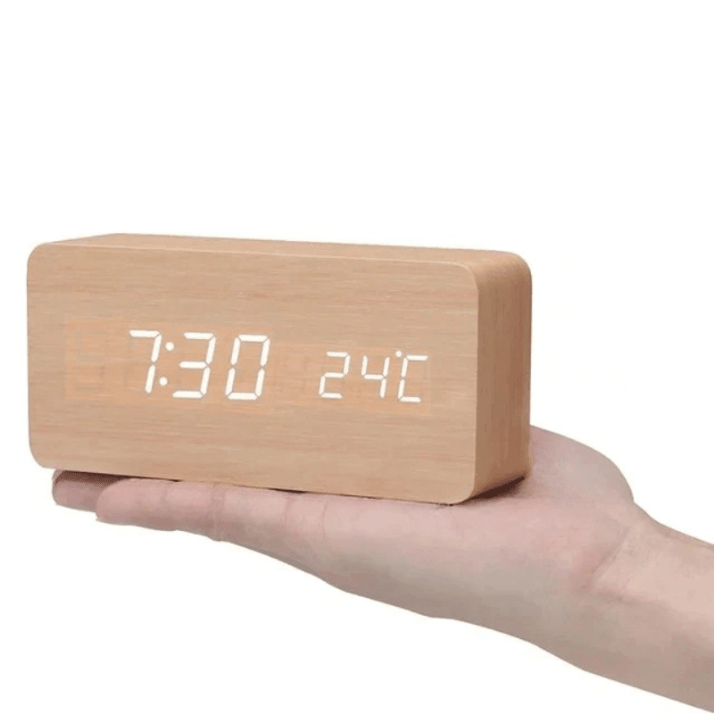 Elegant Wood | Wooden Digital Clock with Voice Control & Adjustable Brightness | Multifunctional Time Display for Home Decor 10