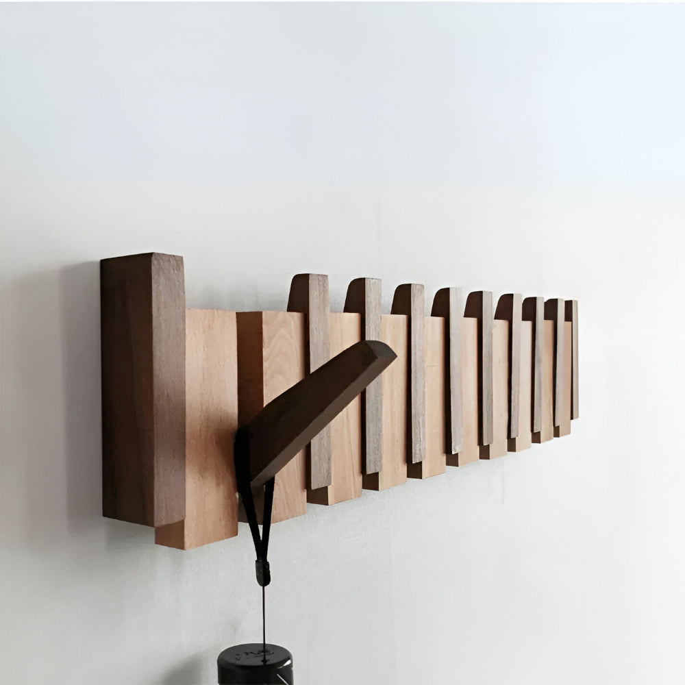 Elegant Wooden Coat Rack with Folding Piano Design | Space-Saving Organizer for Coats and Bags 0