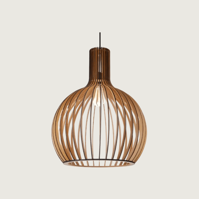 Elegant Wooden Pendant Lamp | Scandinavian Open Design with Warm Ambient Lighting 0