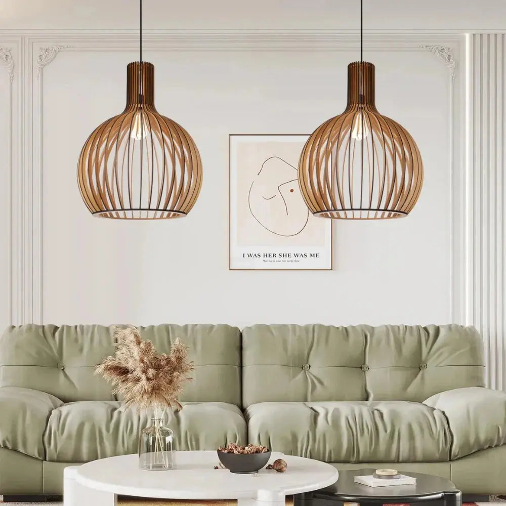 Elegant Wooden Pendant Lamp | Scandinavian Open Design with Warm Ambient Lighting 7