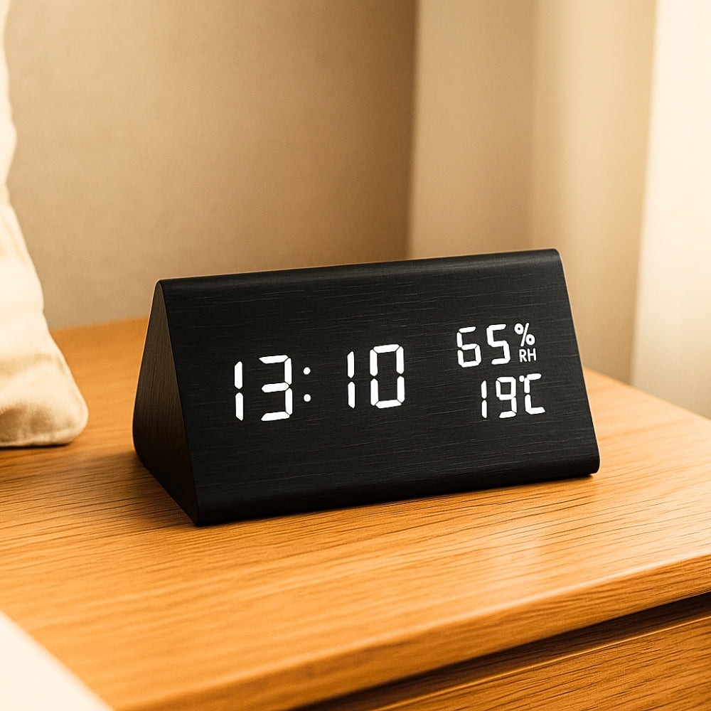 Elora Wooden LED Alarm Clock with HD Display & Adjustable Brightness | Modern Design for Smart Functionality 0