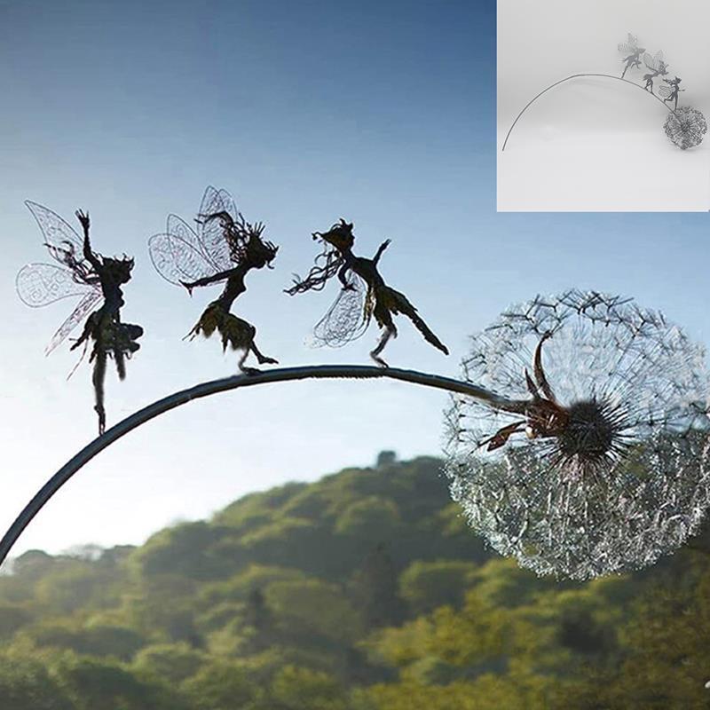 Enchanting Garden Sculpture | Fairy and Dandelion Dance Decoration with Durable Metal Design | Magical Outdoor Art for Your Landscape 0