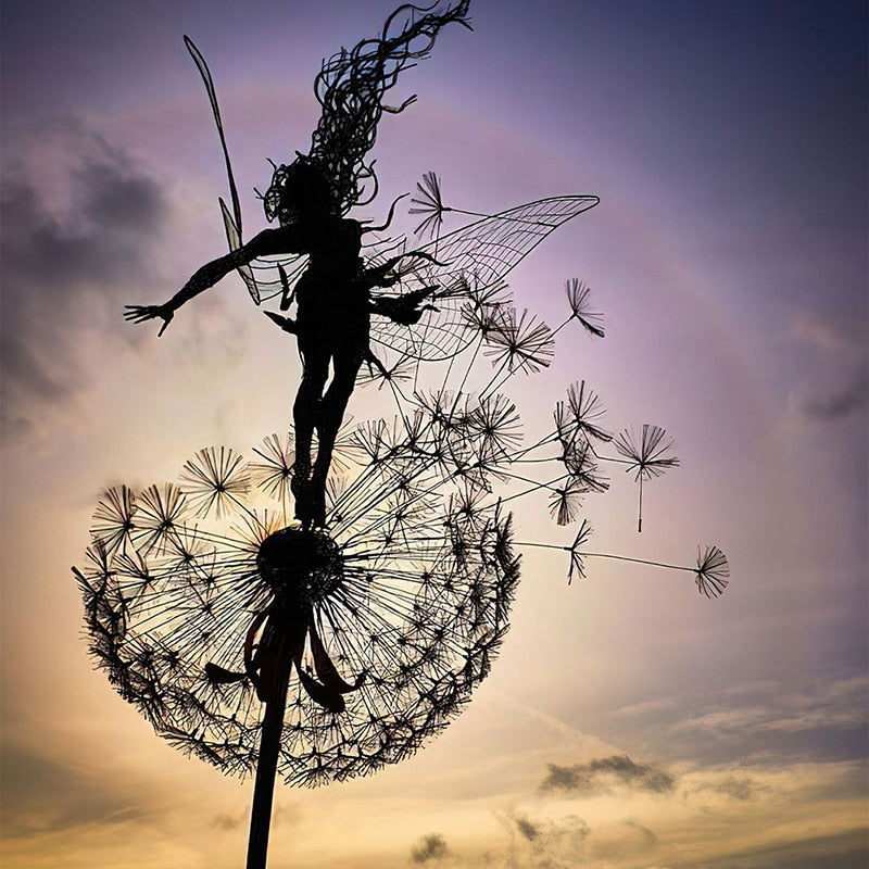 Enchanting Garden Sculpture | Fairy and Dandelion Dance Decoration with Durable Metal Design | Magical Outdoor Art for Your Landscape 8