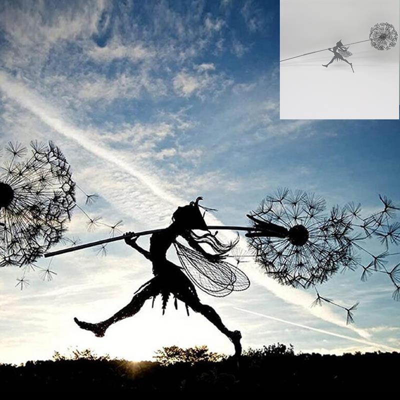 Enchanting Garden Sculpture | Fairy and Dandelion Dance Decoration with Durable Metal Design | Magical Outdoor Art for Your Landscape 9