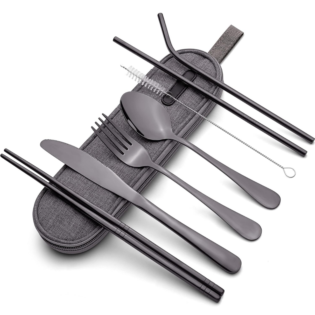 Essential Travel Cutlery Set | Portable Stainless Steel Utensils with Waterproof Case | Convenient Dining for On-the-Go Eating 0