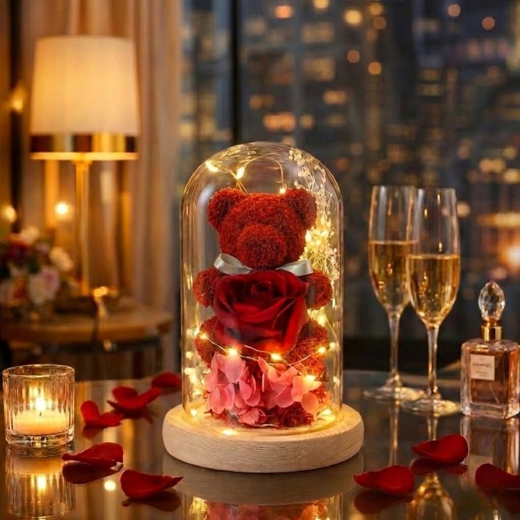 Eternal Rose Bear | Glass Dome Lamp with Soft LED Lighting | Elegant Decor for Romantic Occasions 0