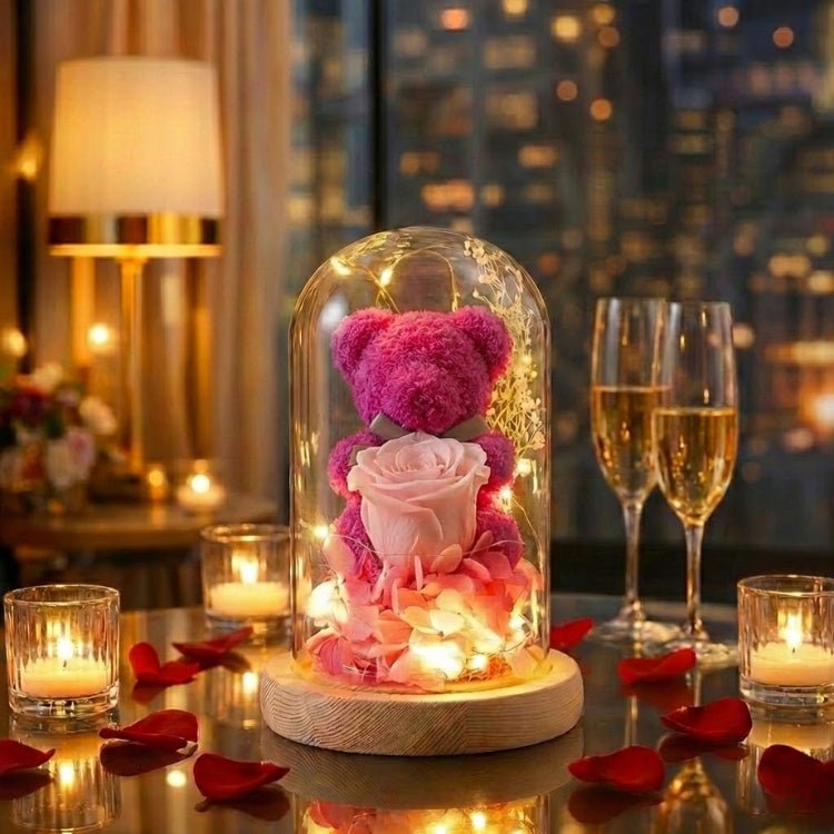 Eternal Rose Bear | Glass Dome Lamp with Soft LED Lighting | Elegant Decor for Romantic Occasions 6