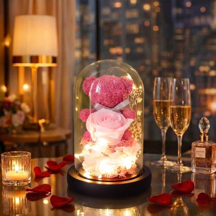 Eternal Rose Bear | Glass Dome Lamp with Soft LED Lighting | Elegant Decor for Romantic Occasions 7