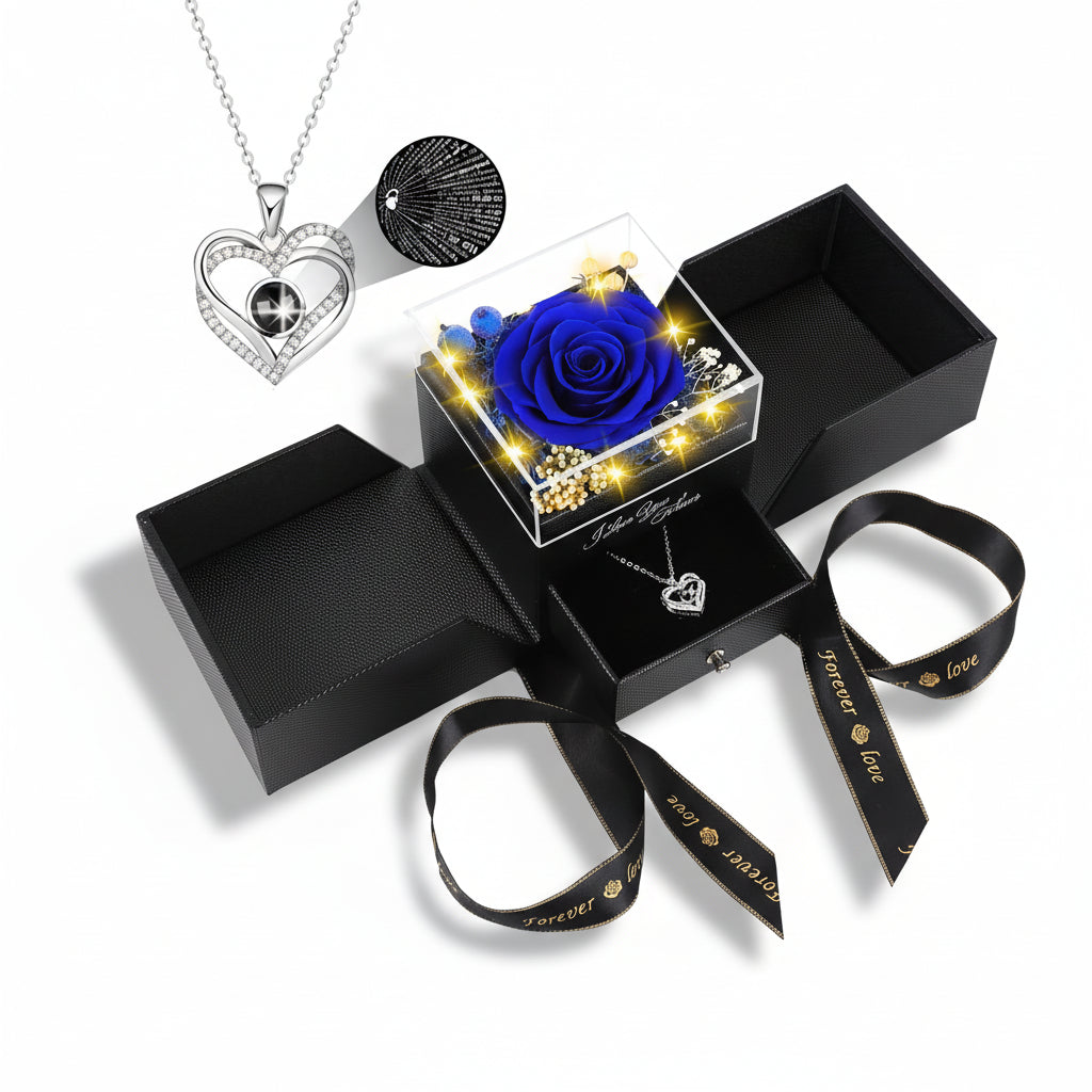 Eternal Rose Gift Box with LED Light & Love Necklace | Lasting Romance for Special Occasions 0