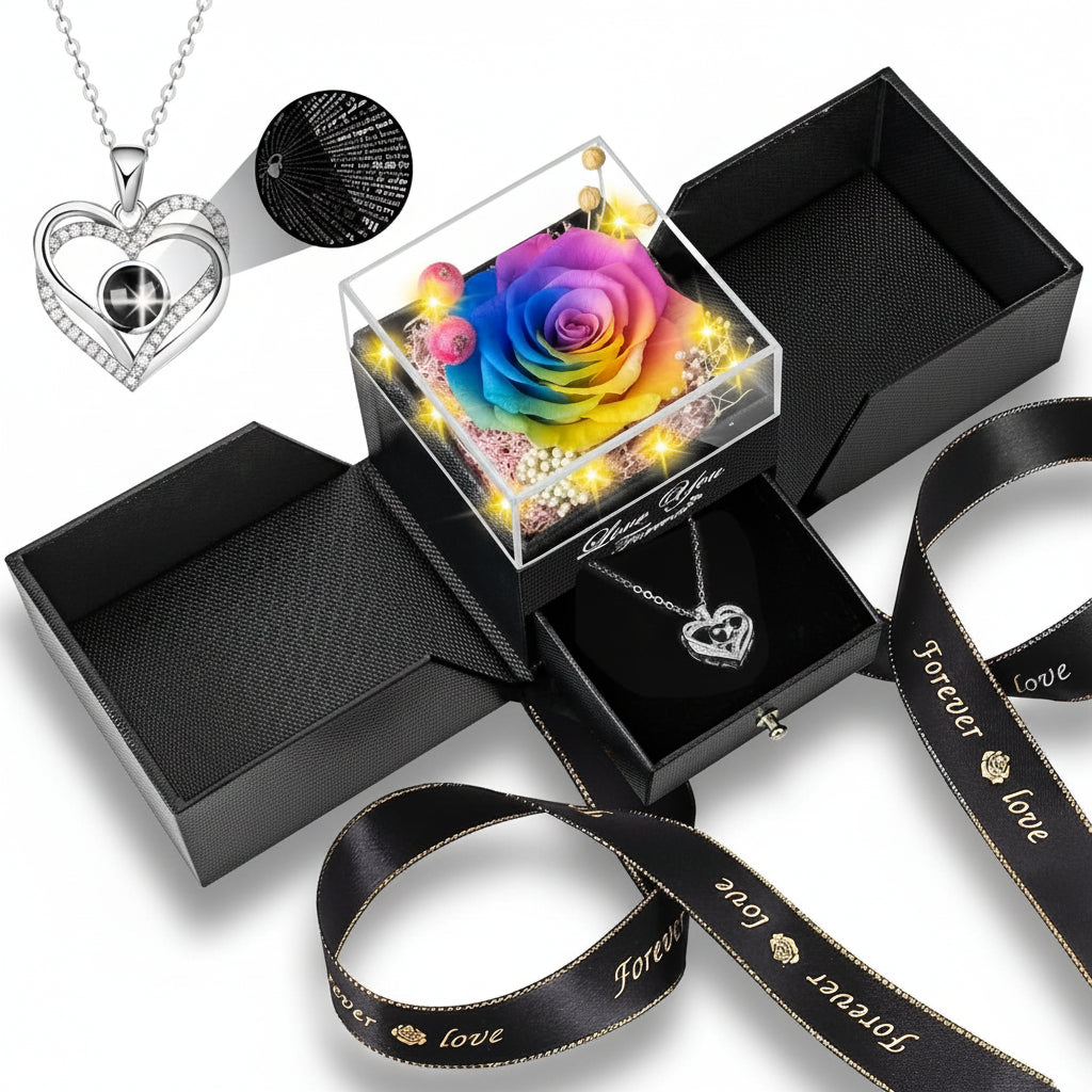 Eternal Rose Gift Box with LED Light & Love Necklace | Lasting Romance for Special Occasions 4