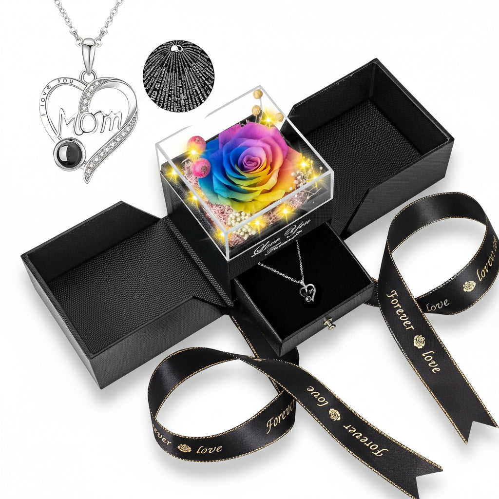 Eternal Rose Gift Box with LED Light & Love Necklace | Lasting Romance for Special Occasions 5