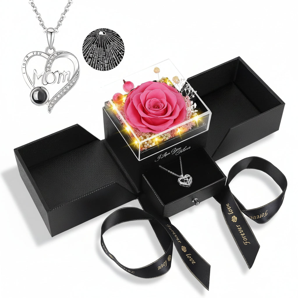 Eternal Rose Gift Box with LED Light & Love Necklace | Lasting Romance for Special Occasions 6