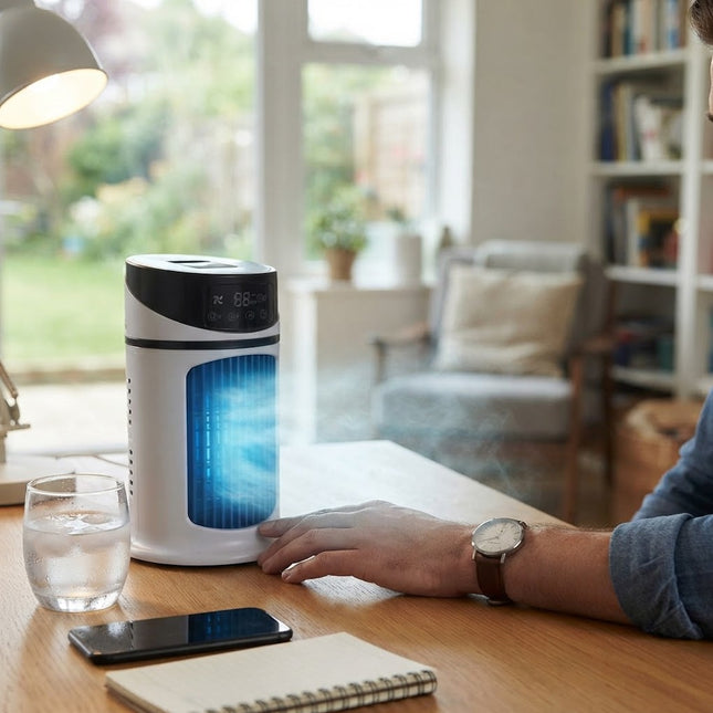 Evaporative Air Cooler, Portable Air Conditioner with Ice Water Tank, Water Cooling Fan, Personal Humidifier for Desk