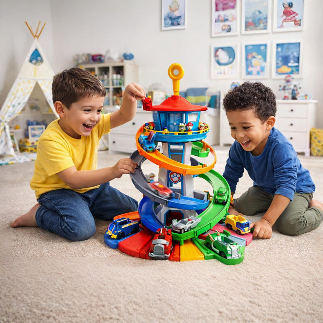 Exciting Kids Toy Car Playset | Slide Tower Racing Track with Tool-Free Setup | Imaginative Fun for Ages 4+ 1
