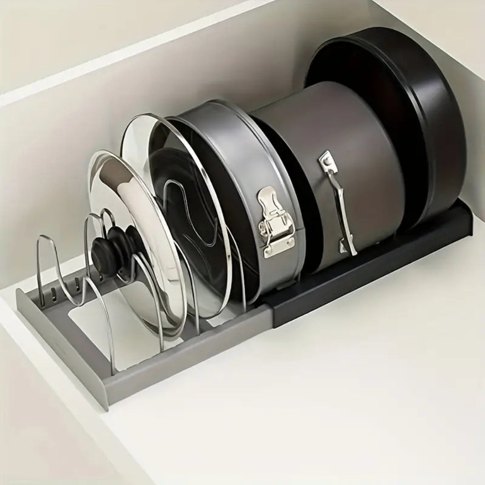 Expandable Pot and Pans Organizer Rack with Adjustable Design | Space-Saving Solution for Cookware 5