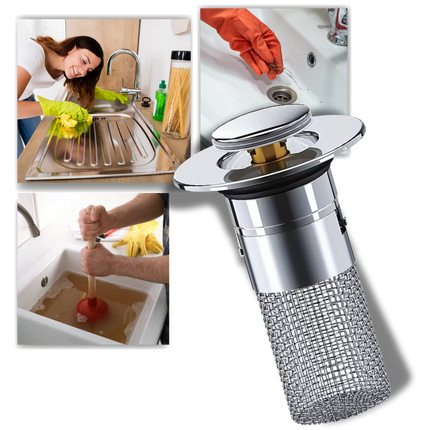 Sink Stopper Pop Up Drain Plug, Bathtub Drain Stopper with Hair Catcher Basket Filter