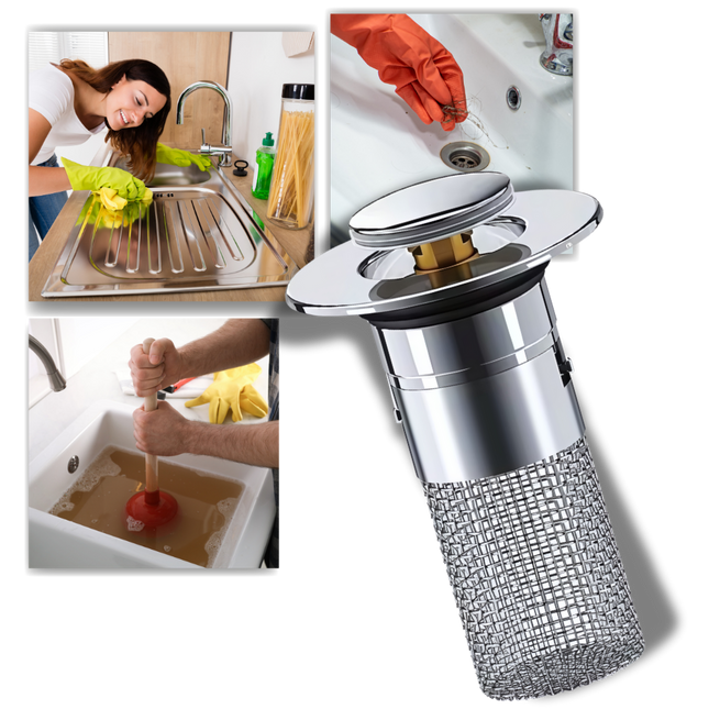 Sink Stopper Pop Up Drain Plug, Bathtub Drain Stopper with Hair Catcher Basket Filter
