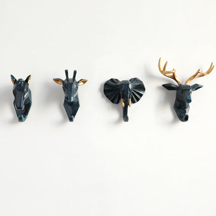 Animal Head Wall Hooks, Decorative Coat Hooks for Coats and Scarves, Hand Carved Resin Wall Decor