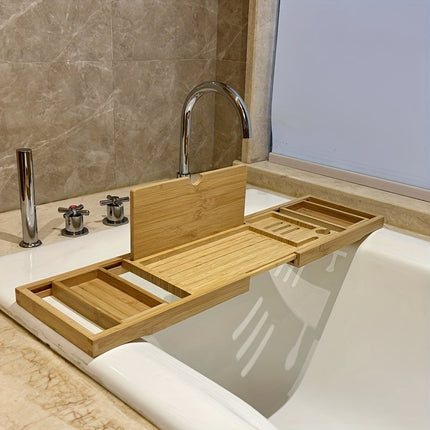 Bamboo Bathtub Tray Adjustable, Bath Caddy Tray for Book and Drink, Bathtub Shelf Tray and Bathtub Organizer