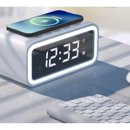 Alarm Clock with Qi Wireless Charger, Digital Alarm Clock for Bedroom, LED Digital Clock, Wireless Charging Pad