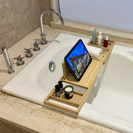Bamboo Bathtub Tray Adjustable, Bathtub Shelf Tray and Bathtub Organizer