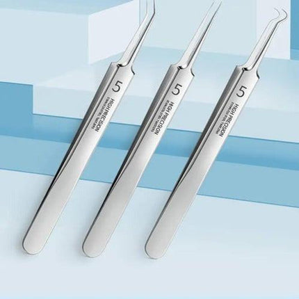 Blackhead Remover Tool 3 Piece, Stainless Steel Tweezers Angled Straight Curved – media 4