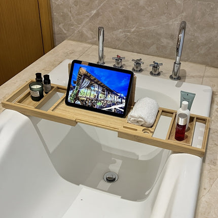 Bamboo Bathtub Tray Adjustable, Bathtub Shelf Tray and Bathtub Organizer – image 5