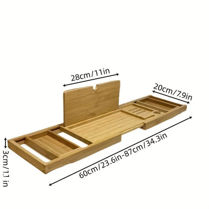 Bamboo Bathtub Tray Adjustable, Bath Caddy Tray for Book and Drink – image 6
