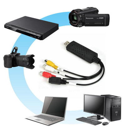 VHS to Digital File Converter, USB 2.0 Video Capture Device for VHS Tapes, DVDs, V8 and Hi-8 Home Movies with Editing Software