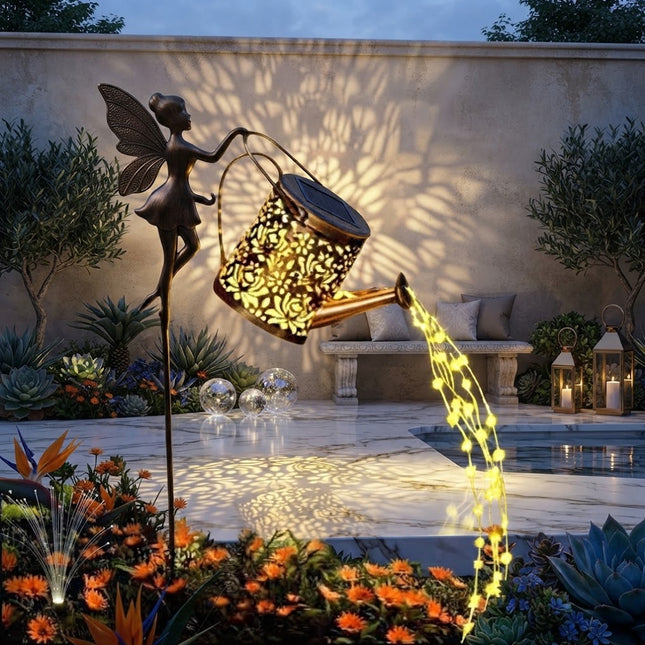 Outdoor Solar Light Fairy Garden Decorations, Fairy Lamp with Watering Can, Hanging Solar Lamp, Solar Garden Light