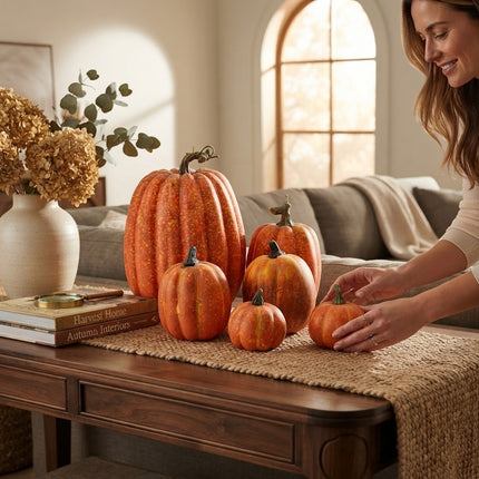 Fake Pumpkins Halloween Decor Set of 7, Artificial Pumpkins for Fall Decor and Thanksgiving Decor, Foam Pumpkins