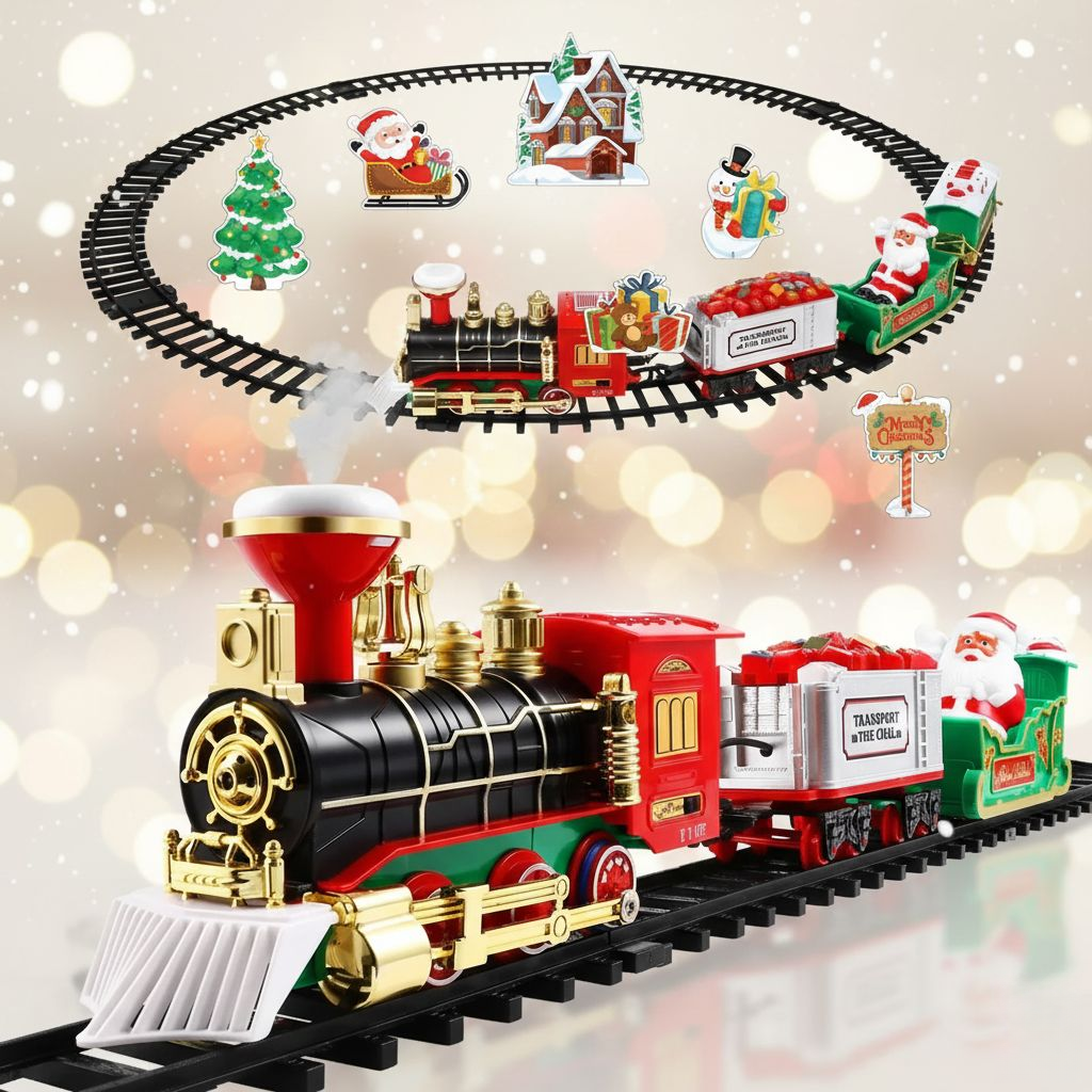 Festive Train Set | Electric Christmas Train with Smoke Effect & Lights | Interactive Play for Kids 0