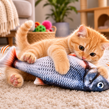 USB Rechargeable Flopping Fish Toy for Cats and Dogs, Motion Sensor Interactive Kicker Pet Toy for Indoor and Outdoor Play