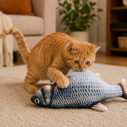 USB Rechargeable Flopping Fish Toy for Cats and Dogs, Motion Sensor Interactive Kicker Pet Toy for Indoor and Outdoor Play