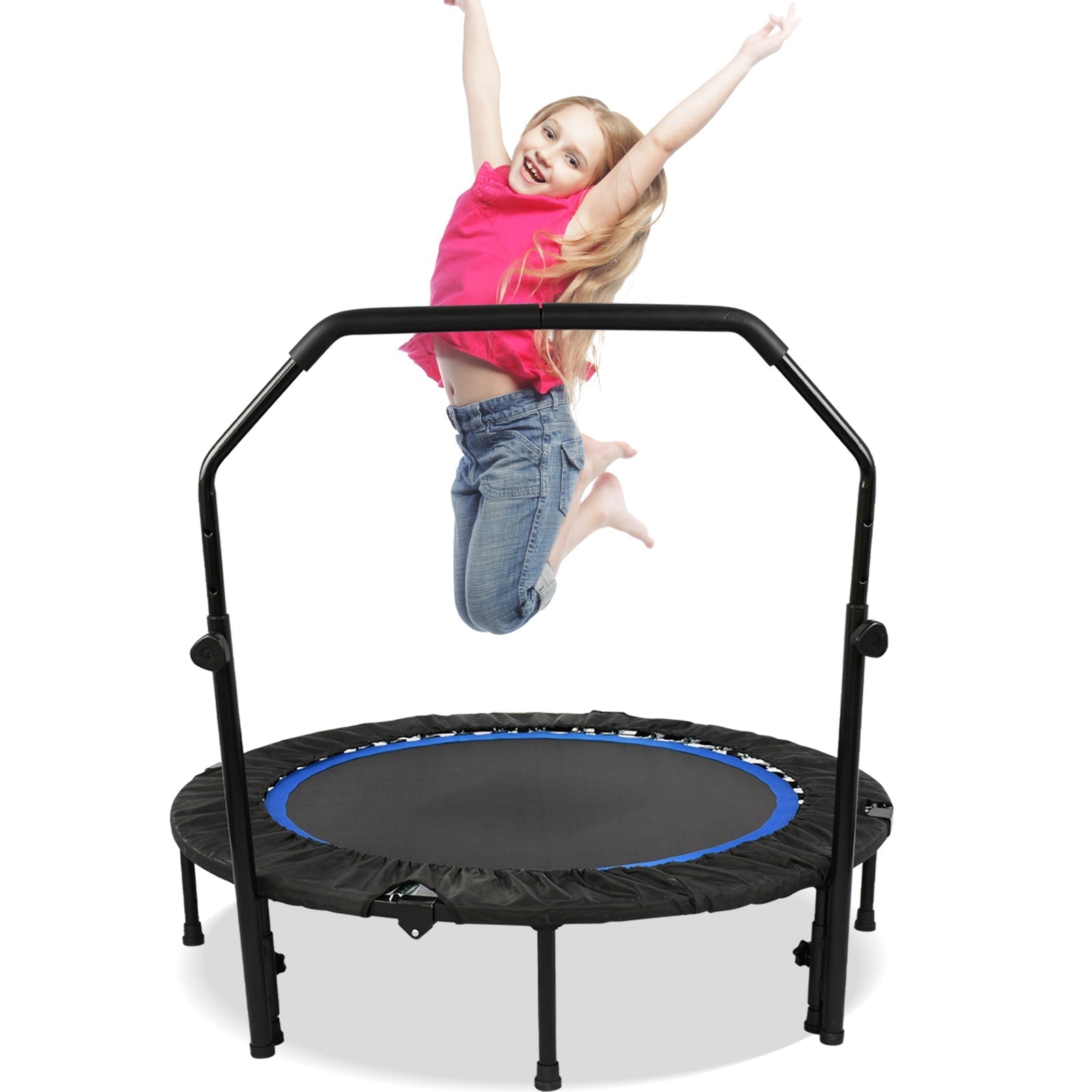 Fitness Trampoline | 48-Inch Foldable Rebounder with Adjustable Handle | Compact Design for Indoor Workouts 0