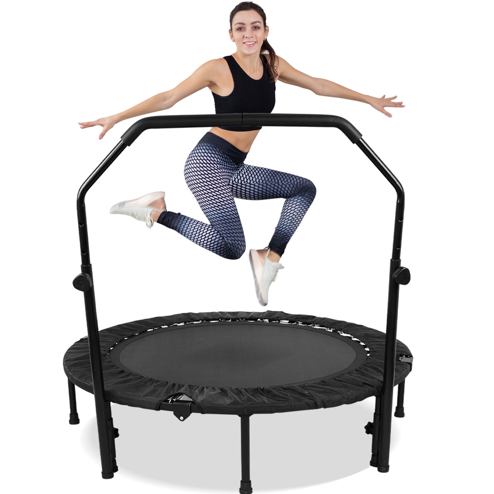 Fitness Trampoline | 48-Inch Foldable Rebounder with Adjustable Handle | Compact Design for Indoor Workouts 11