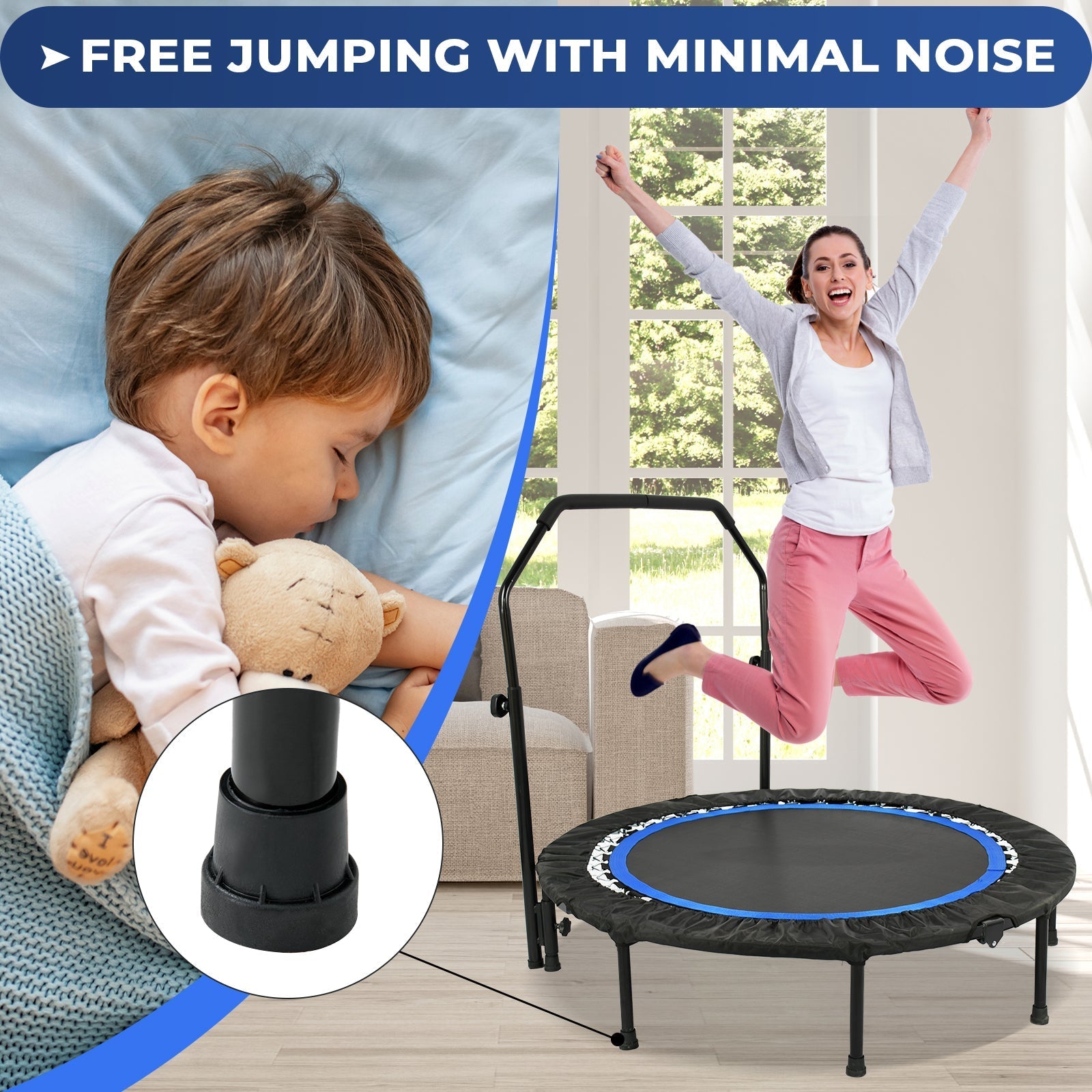 Fitness Trampoline | 48-Inch Foldable Rebounder with Adjustable Handle | Compact Design for Indoor Workouts 4