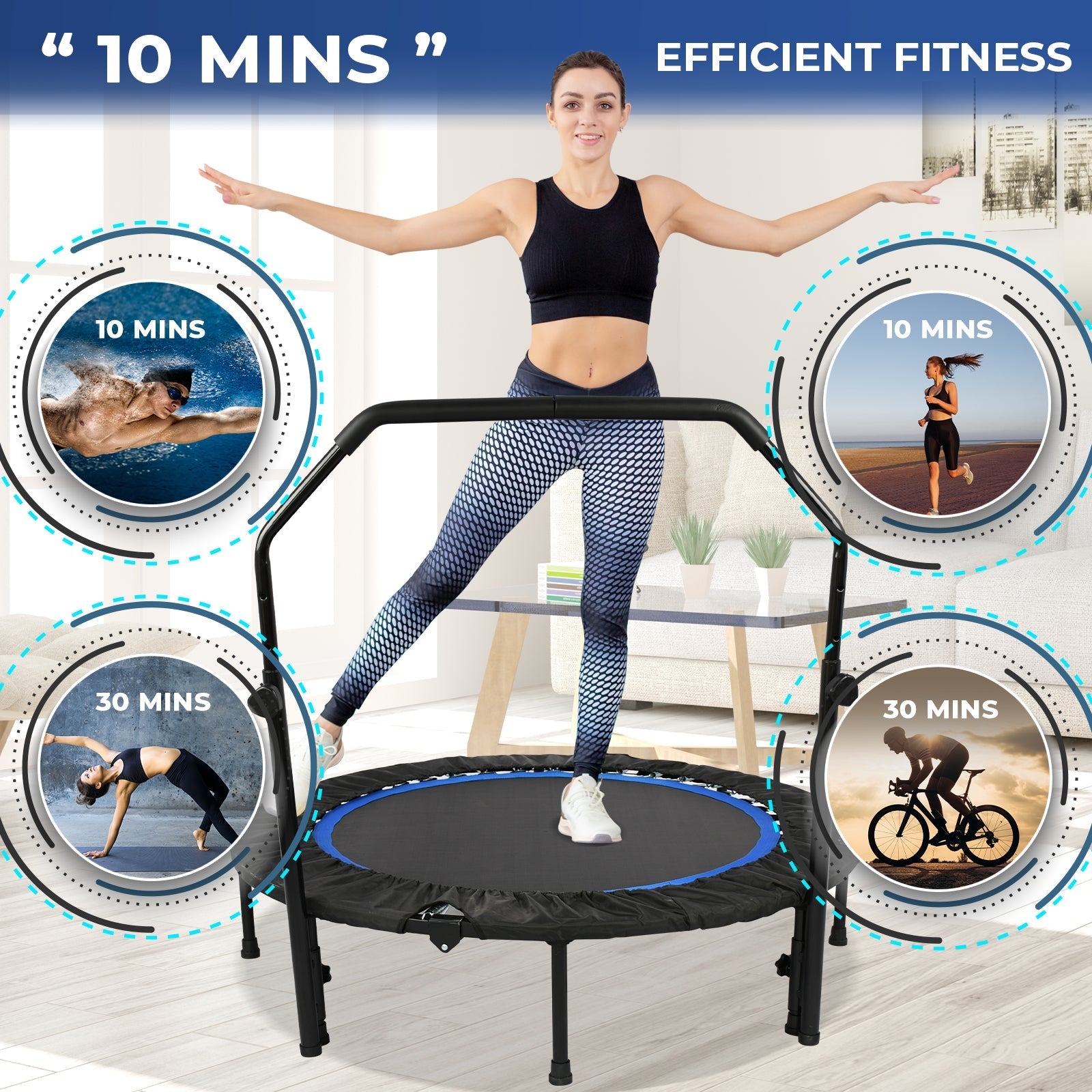 Fitness Trampoline | 48-Inch Foldable Rebounder with Adjustable Handle | Compact Design for Indoor Workouts 5