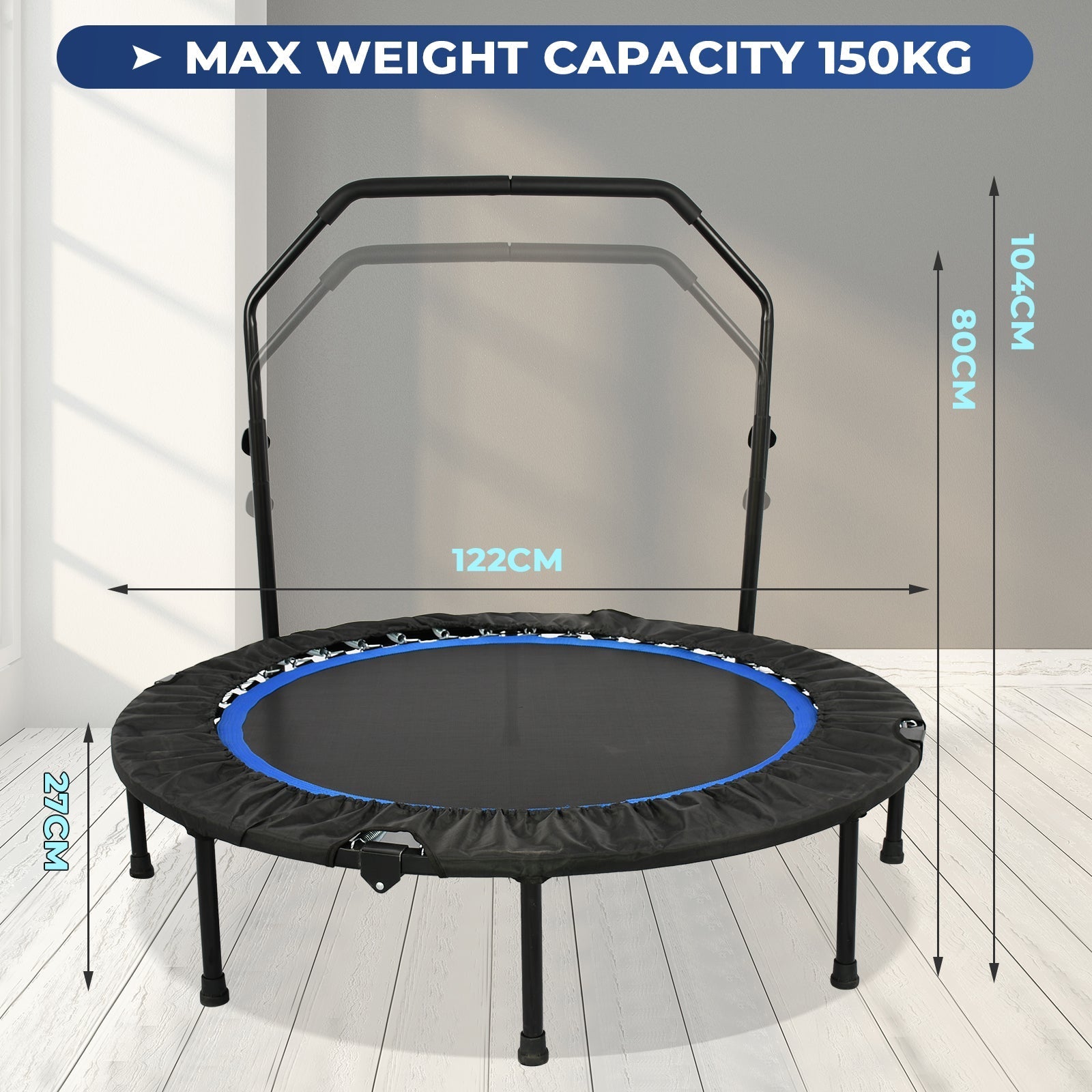 Fitness Trampoline | 48-Inch Foldable Rebounder with Adjustable Handle | Compact Design for Indoor Workouts 6