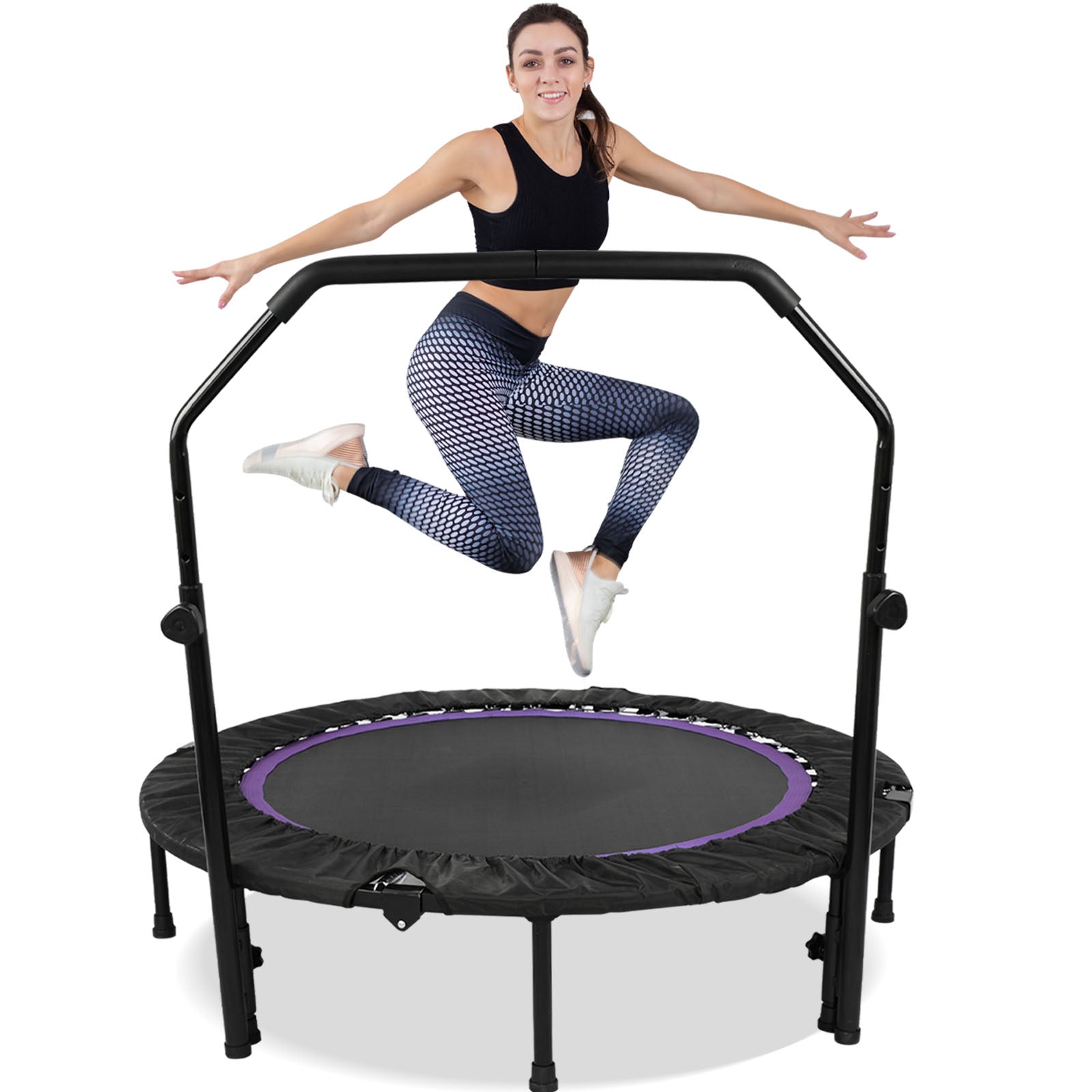 Fitness Trampoline | 48-Inch Foldable Rebounder with Adjustable Handle | Compact Design for Indoor Workouts 7