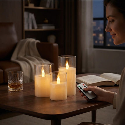 Flameless Candles with Remote, Set of 3 Realistic Flameless Candles with Real Wax, Battery Operated LED Candles
